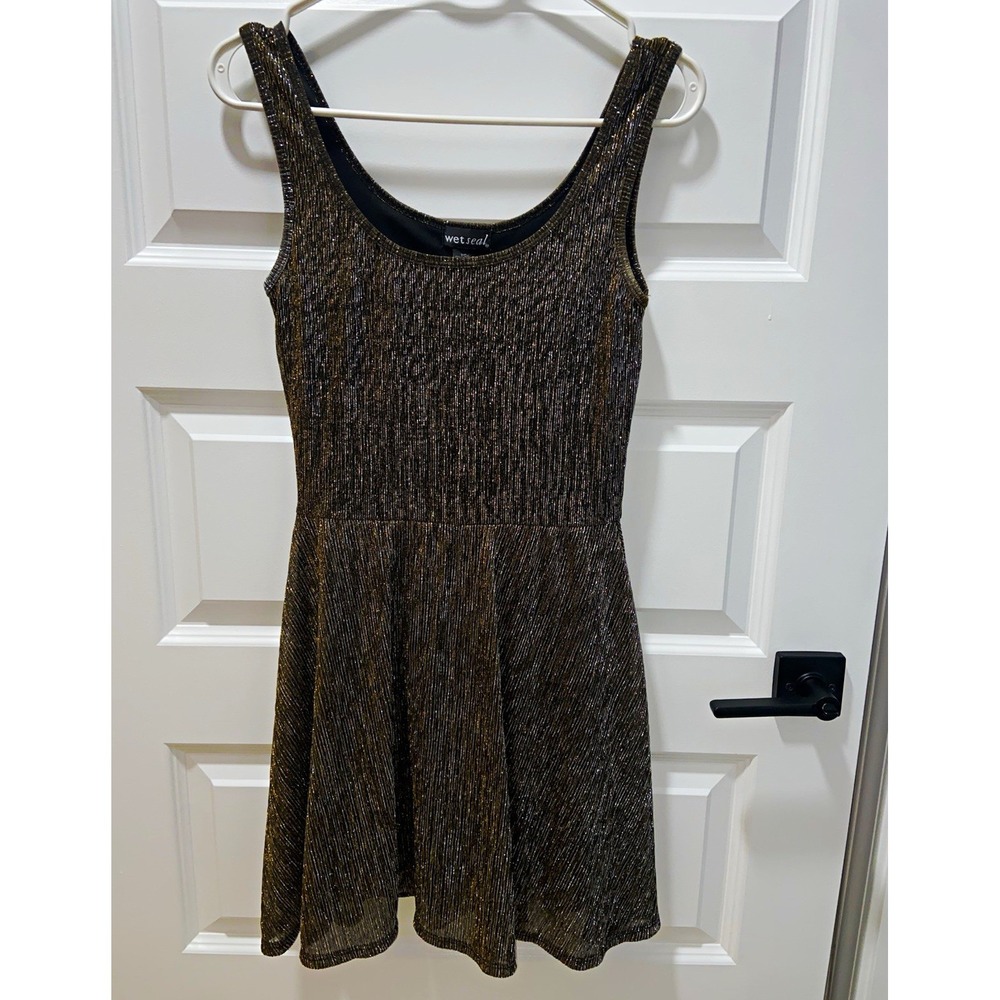 Wet Seal Metallic Glitter Fit & Flare Scoop Neck Mini Dress Size S